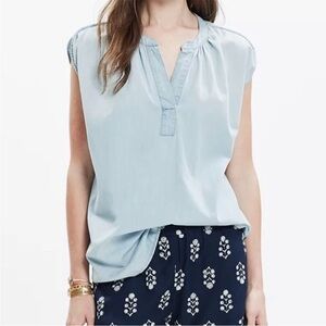 MADEWELL Chambray Light Wash Sleeveless Popover Top Size XS Boho Summer Casual